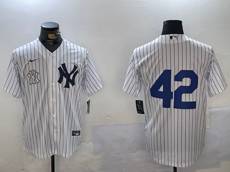 Men New York Yankees 42 No Name White Stripe Fashion Nike 2024 MLB Jersey style 7